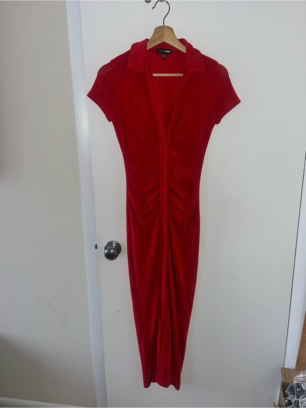 Red Ruched button Dress